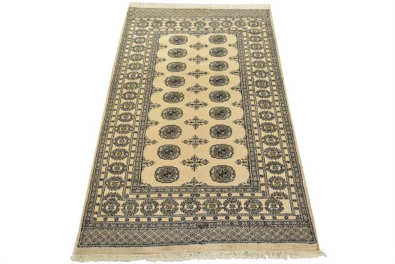 Bokhara Rug 4' x 6'3'' Beige Wool Tribal Hand-Knotted Oriental Carpet