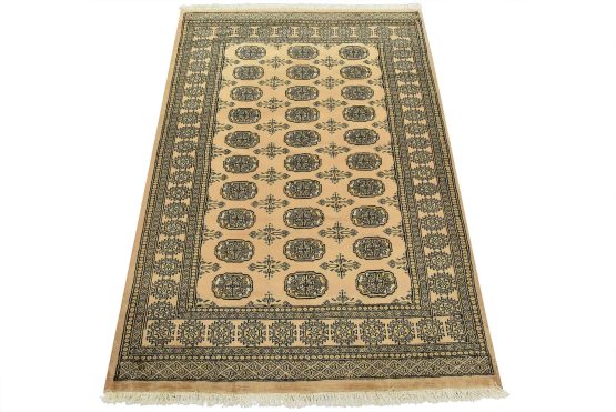 Bokhara Rug 4'2'' x 6' Beige Wool Tribal Hand-Knotted Oriental Carpet
