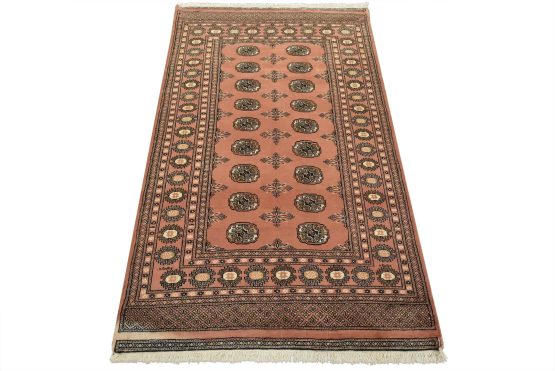 Bokhara Rug 3'11'' x 6'6'' Pink Wool Tribal Hand-Knotted Oriental Carpet