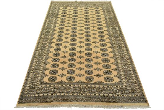 Bokhara Rug 6'3'' x 9'2'' Beige Wool Tribal Hand-Knotted Oriental Carpet