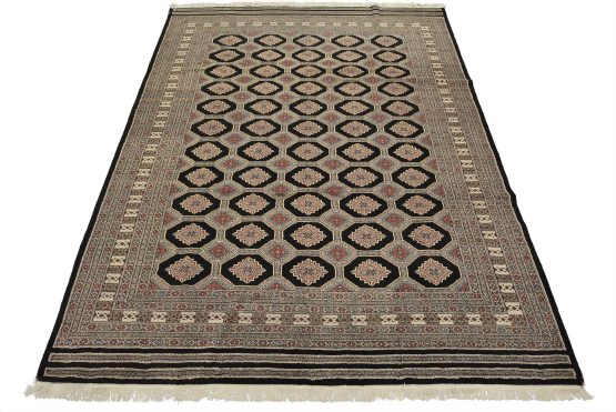 Bokhara Jaldar Rug 8'1'' x 10'2'' Black Wool Tribal Hand-Knotted Oriental Carpet