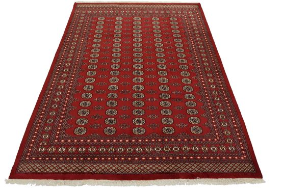 Bokhara Rug 8' x 10'1'' Red Wool Tribal Hand-Knotted Oriental Carpet