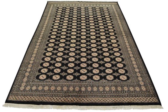 Bokhara Rug 9'2'' x 12' Black Wool Tribal Hand-Knotted Oriental Carpet
