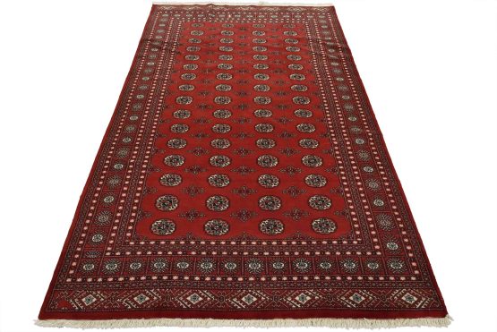 Bokhara Rug 6'3'' x 9'4'' Red Wool Tribal Hand-Knotted Oriental Carpet