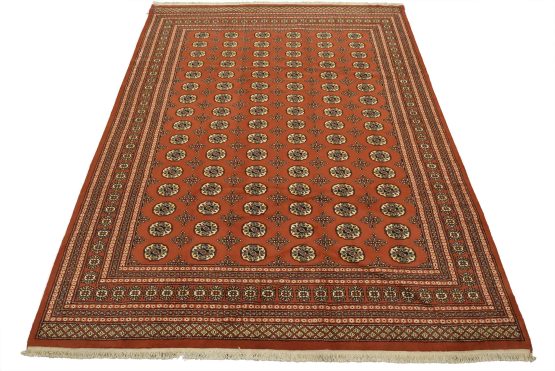 Bokhara Rug 8'4'' x 10'2'' Orange Wool Tribal Hand-Knotted Oriental Carpet