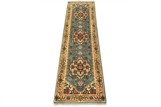 Heriz Runner 2'4'' x 7'10'' Blue Wool Traditional Hand-Knotted Oriental Rug