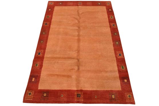 Gabbeh Rug 4'8'' x 6'9'' Orange Wool Contemporary Hand-Knotted Carpet