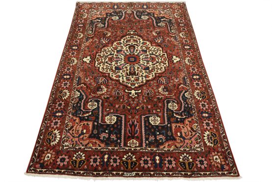 Bakhtiari Rug 6'11'' x 9'11'' Red Wool Vintage Traditional Hand-Knotted Carpet