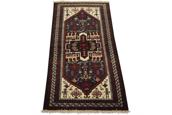 Baloch Rug 3' x 5'5'' Blue Wool Vintage Tribal Hand-Knotted Oriental Carpet