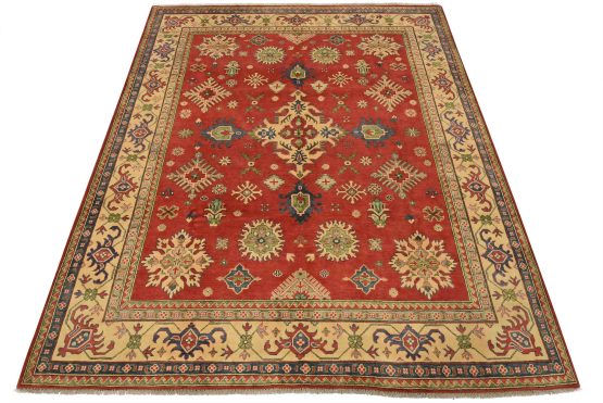 Kazak Rug 8'2'' x 9'6'' Red Wool Tribal Hand-Knotted Oriental Carpet