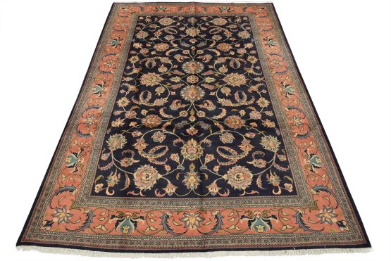 Sarouk Rug 8'1'' x 11'1'' Blue Wool Vintage Traditional Hand-Knotted Carpet