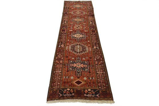 Karajeh Runner 3'3'' x 10'4'' Red Wool Vintage Tribal Hand-Knotted Rug