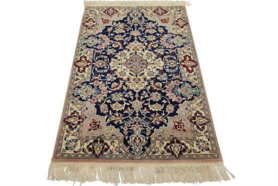Nain Rug 4' x 5'11'' Blue Wool Vintage Traditional Hand-Knotted Carpet