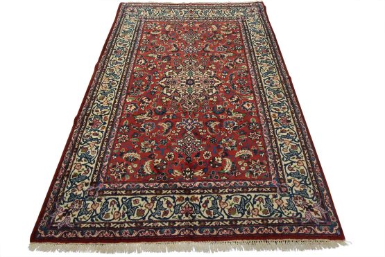 Yazd Rug 6'6'' x 9'5'' Red Wool Vintage Traditional Hand-Knotted Carpet