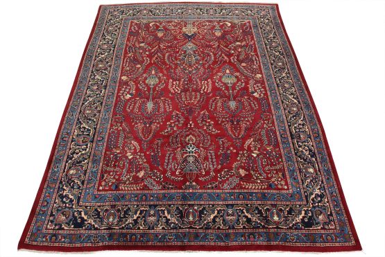 Mashad Rug 9'9'' x 12'5'' Red Wool Vintage Traditional Hand-Knotted Carpet