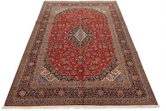 Kashan Rug 10'6'' x 13'4'' Red Wool Vintage Traditional Hand-Knotted Carpet