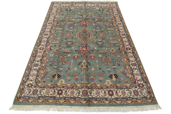 Heriz Rug 8'2'' x 11'6'' Green Wool Vintage Traditional Hand-Knotted Carpet