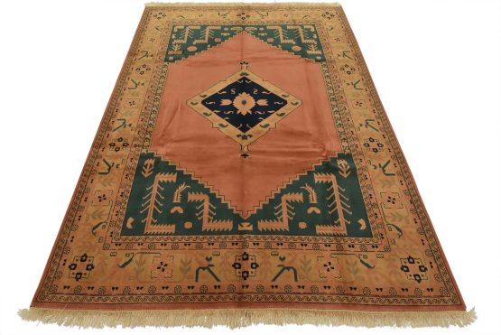 Heriz Rug 8'9'' x 11'10'' Pink Wool Vintage Traditional Hand-Knotted Carpet