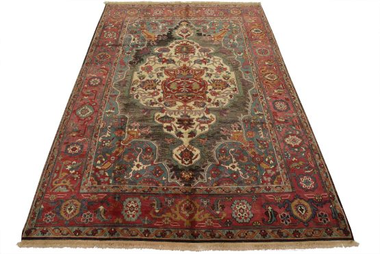 Heriz Rug 8'5'' x 11'4'' Black Wool Vintage Traditional Hand-Knotted Carpet