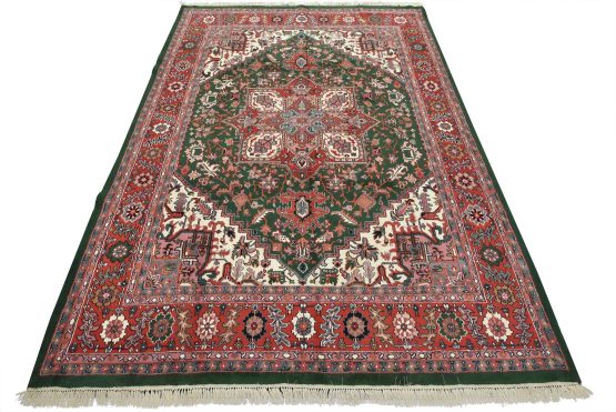 Heriz Rug 9'2'' x 12'6'' Green Wool Vintage Traditional Hand-Knotted Carpet
