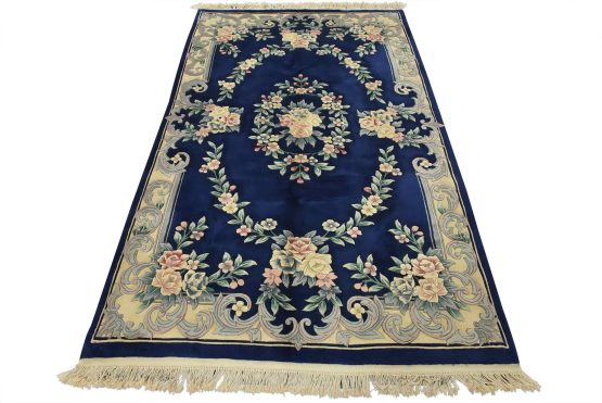 Chinese Rug 5'6'' x 8'8'' Blue Wool Vintage Traditional Hand-Knotted Carpet