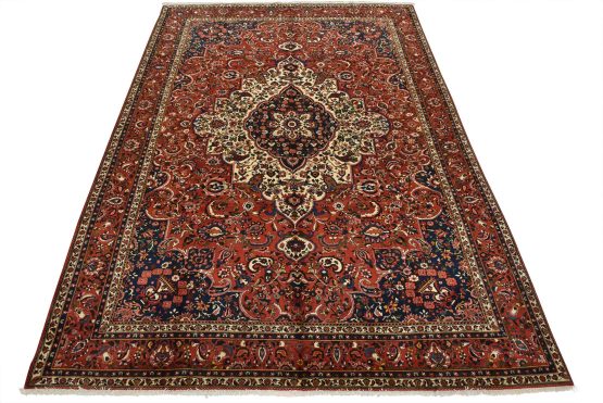 Bakhtiari Rug 10'8'' x 14'4'' Red Wool Vintage Traditional Hand-Knotted Carpet