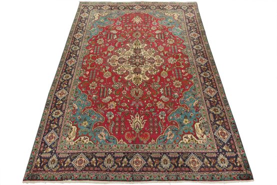 Tabriz Rug 9'4'' x 12'11'' Red Wool Vintage Traditional Hand-Knotted Carpet