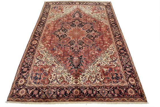 Heriz Rug 8'6'' x 11'3'' Red Wool Vintage Traditional Hand-Knotted Carpet