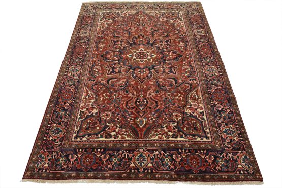 Heriz Rug 8'1'' x 10'9'' Red Wool Vintage Traditional Hand-Knotted Carpet