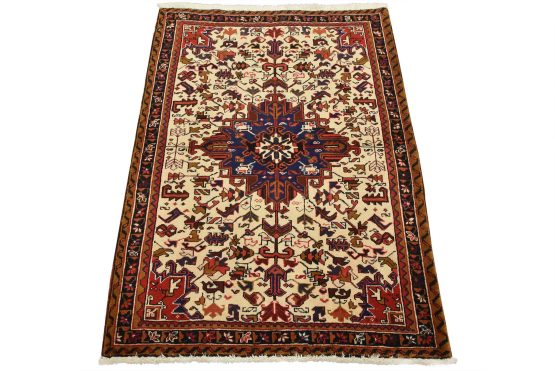 Heriz Rug 3'6'' x 4'9'' Ivory Wool Vintage Traditional Hand-Knotted Carpet