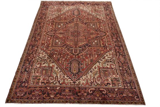 Heriz Rug 9'7'' x 12'11'' Red Wool Vintage Traditional Hand-Knotted Carpet