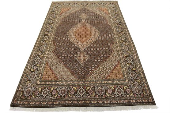Tabriz Mahi Rug 6'8'' x 9'5'' Blue Wool/Silk Traditional Hand-Knotted Carpet