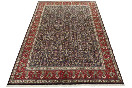 Tabriz Rug 10' x 13'3'' Blue Wool Vintage Traditional Hand-Knotted Carpet