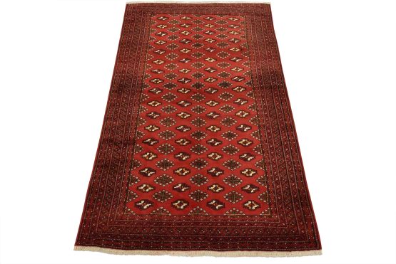 Turkmen Rug 4'1'' x 6'5'' Red Wool Vintage Tribal Hand-Knotted Carpet