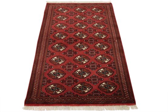 Turkmen Rug 4'5'' x 6'2'' Red Wool Vintage Tribal Hand-Knotted Carpet