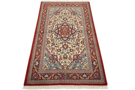 Qom Rug 4'1'' x 6'5'' Ivory Wool Vintage Traditional Hand-Knotted Carpet