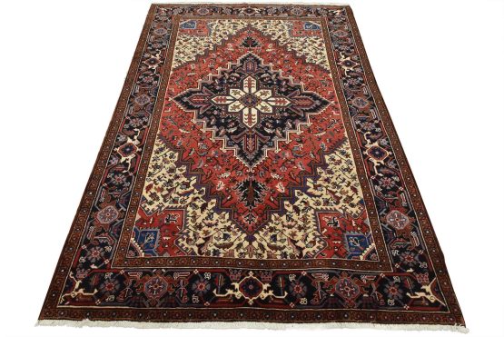 Heriz Rug 6'8'' x 9'4'' Red Wool Vintage Traditional Hand-Knotted Carpet