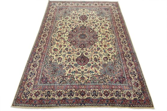 Kerman Rug 9'7'' x 13'4'' Ivory Wool Vintage Traditional Hand-Knotted Carpet