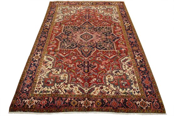 Heriz Rug 8'3'' x 11' Red Wool Vintage Traditional Hand-Knotted Carpet