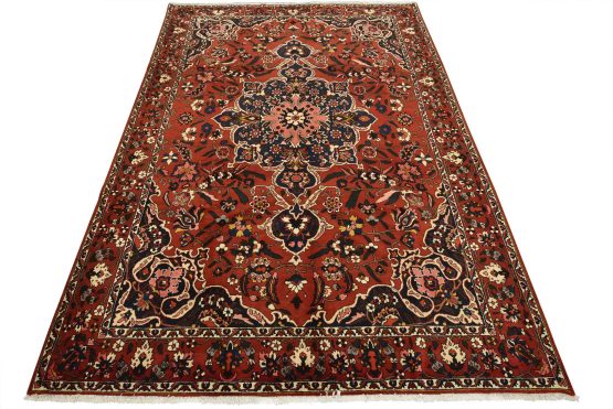 Bakhtiari Rug 8'7'' x 11'10'' Red Wool Vintage Traditional Hand-Knotted Carpet