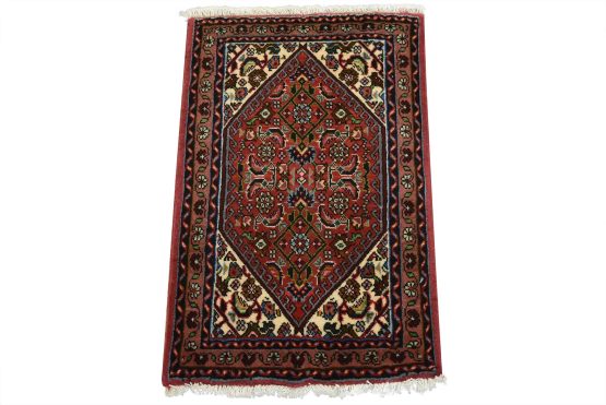 Bidjar Rug 1'5'' x 2'1'' Red Wool Vintage Traditional Hand-Knotted Carpet
