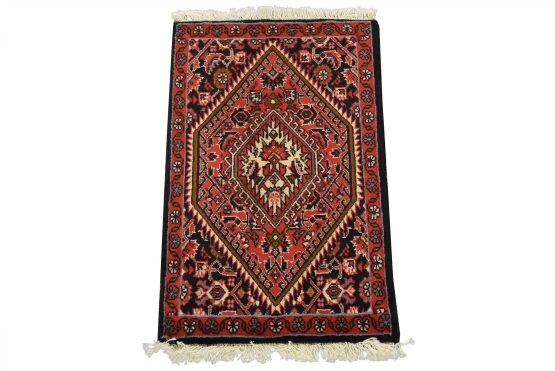 Bidjar Rug 1'4'' x 2'1'' Red Wool Vintage Traditional Hand-Knotted Carpet