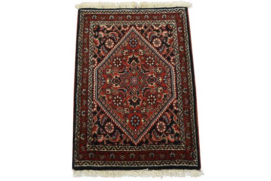 Bidjar Rug 1'6'' x 2'1'' Red Wool Vintage Traditional Hand-Knotted Carpet