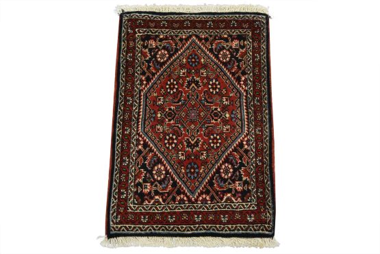 Bidjar Rug 1'6'' x 2'2'' Red Wool Vintage Traditional Hand-Knotted Carpet