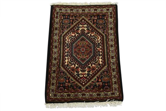 Bidjar Rug 1'5'' x 2' Ivory Wool Vintage Traditional Hand-Knotted Carpet