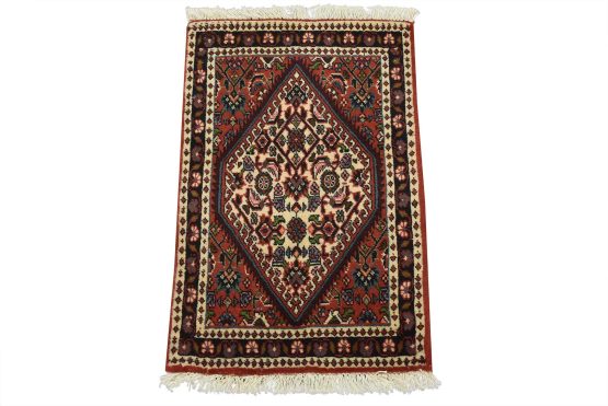 Bidjar Rug 1'5'' x 2' Red Wool Vintage Traditional Hand-Knotted Oriental Carpet