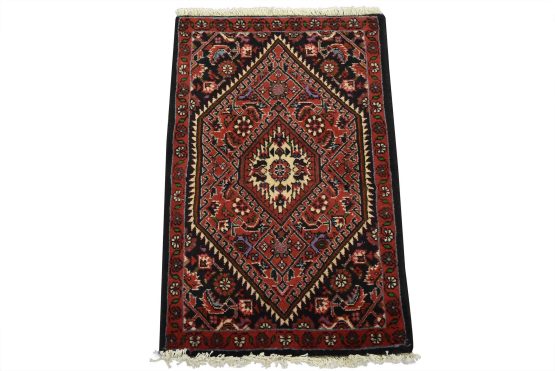 Bidjar Rug 1'5'' x 2'1'' Red Wool Vintage Traditional Hand-Knotted Carpet