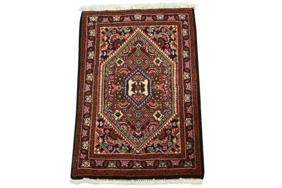 Bidjar Rug 1'5'' x 2' Red Wool Vintage Traditional Hand-Knotted Oriental Carpet