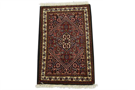 Bidjar Rug 1'5'' x 2' Red Wool Vintage Traditional Hand-Knotted Carpet