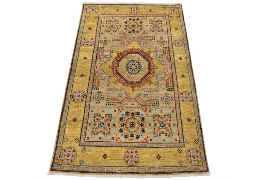 Malmluk Rug 3'4'' x 5'2'' Tan Wool Traditional Hand-Knotted Oriental Carpet